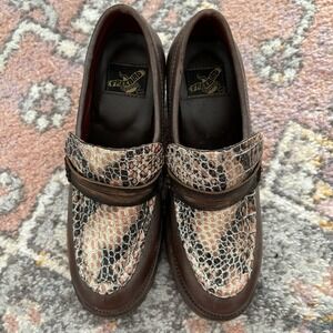 Freebird Bristol Snakeskin Print Leather Shoes 6 Chunky Loafer Boho Heel Western